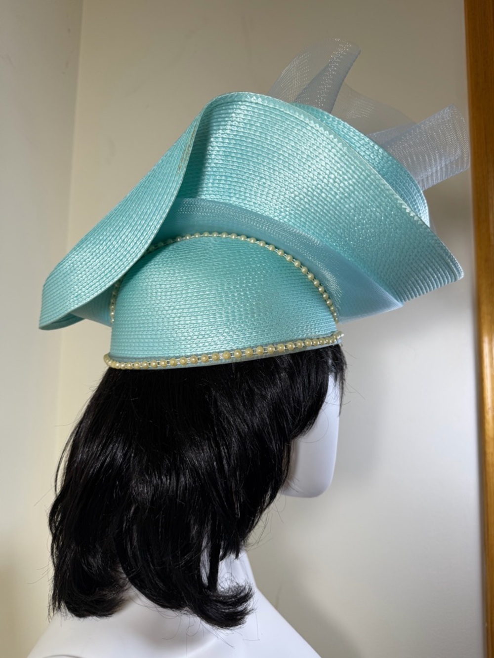 Aqua Women’s Statement Fascinator Hat with Pearl Trim - Picture 2 of 7
